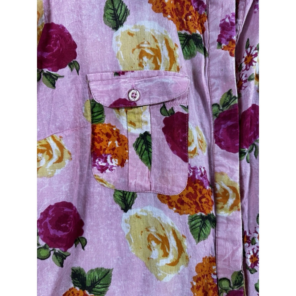 Vintage Goa Floral Button Up Shirt Medium Pink Boho Cottagecore Cotton Top - Picture 10 of 16
